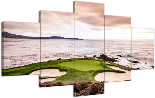 California Coastline Golf Course Wall Art Pictures USA California Golf Course Wall Decor for Living Room Bedroom Bathroom Home Decorations Canvas Prints Framed Ready to Hang(60''W x 40''H)