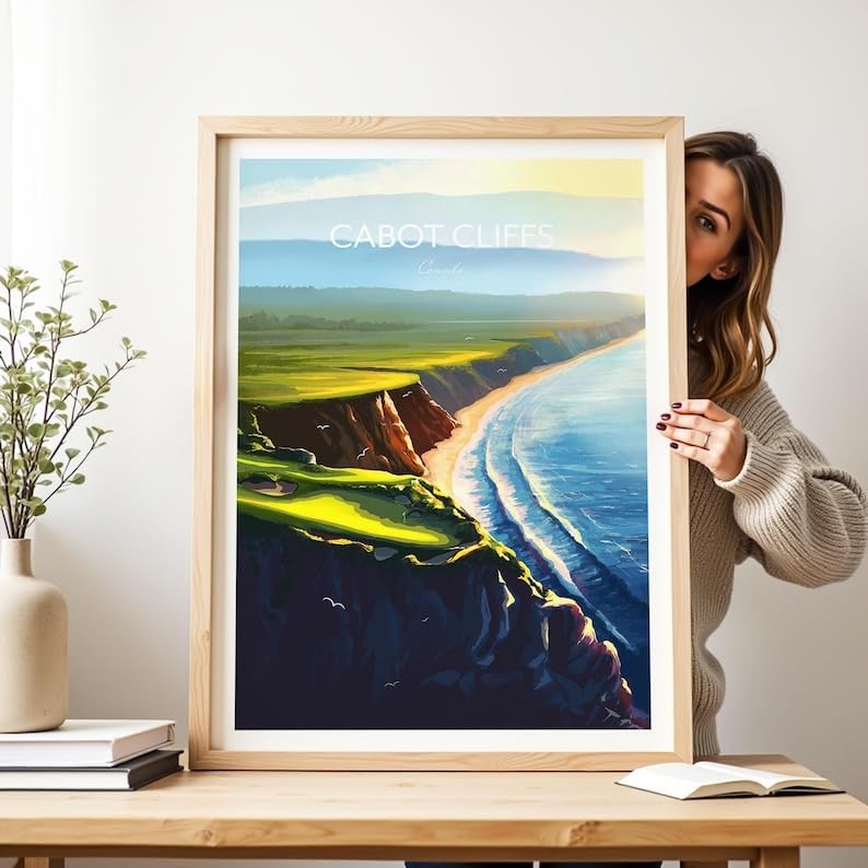 Nationcog Cabot Cliffs Golf Print, 16th Hole - Cape Breton, Canada Golf Poster, Cabot Cliffs Golf Poster, Nova Scotia Golf Course Art, Scenic Coastal Golf Print (Unframed) (16x24)