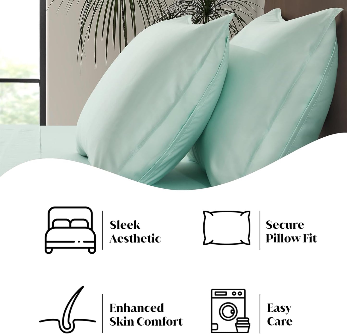 Luxury Bamboo Market |King Envelope Pillowcase Set | 100% Viscose Made from Bamboo | Organically Grown | Ultra Soft | Cooling | 2pcs [Coastal Green]