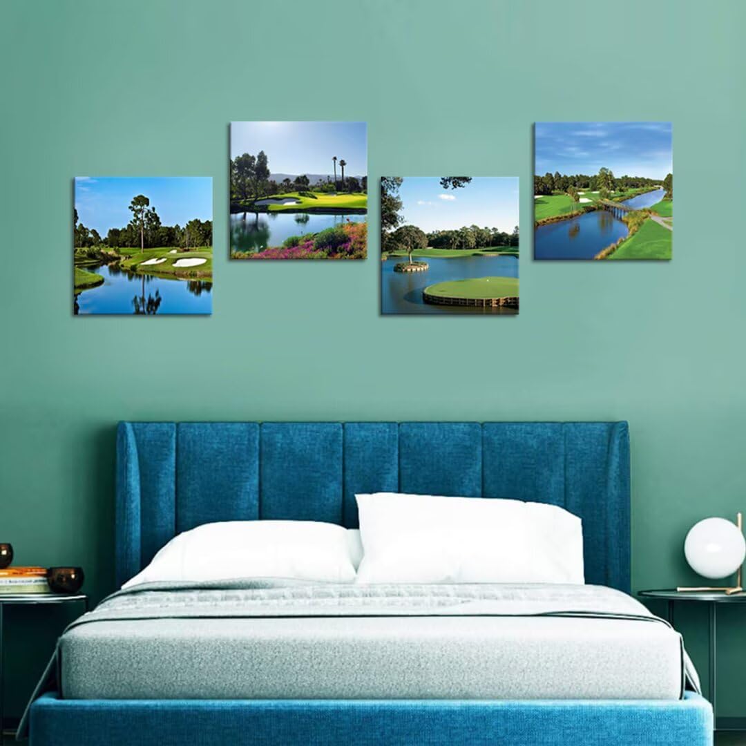 Golf Picture Wall Art Golf Poster Canvas Prints USA Golf Course Artwork Wall Decor for Living Room Bedroom Office Bathroom Home Decorations Framed Ready to Hang (12''W x 12''H x 4)