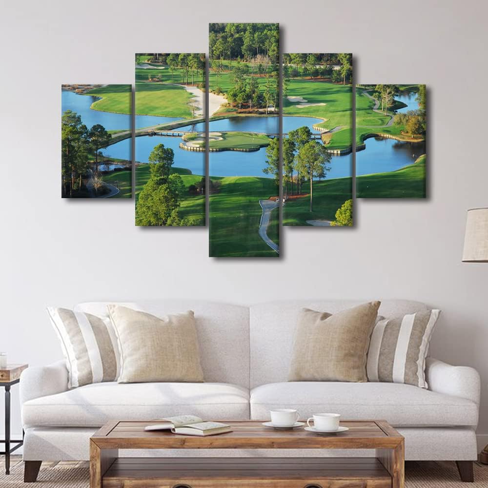 Wall Paintings for Living Room Golf Course Scenery Pictures Green Lawn Artwork HD Prints Multi Panel Canvas Wall Art Contemporary Home Decorations Giclee Framed Stretched Ready to Hang - 60"W x 40"H