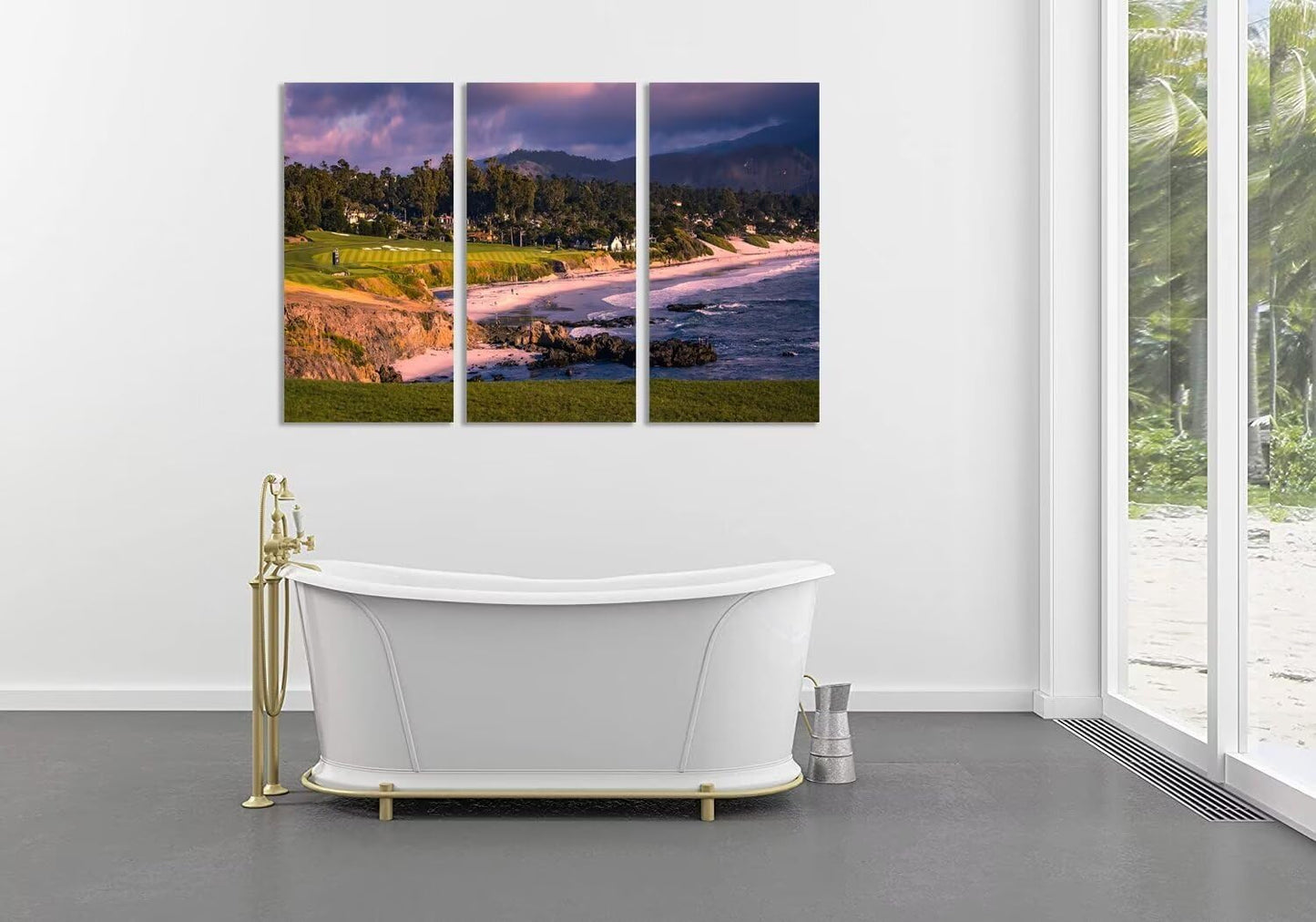 California Coastline Golf Course Wall Art for Living Room Bedroom Bathroom Home Decorations Golf Course Pictures Posters Framed Artwork Ready to Hang(14''W x 28''H x3)