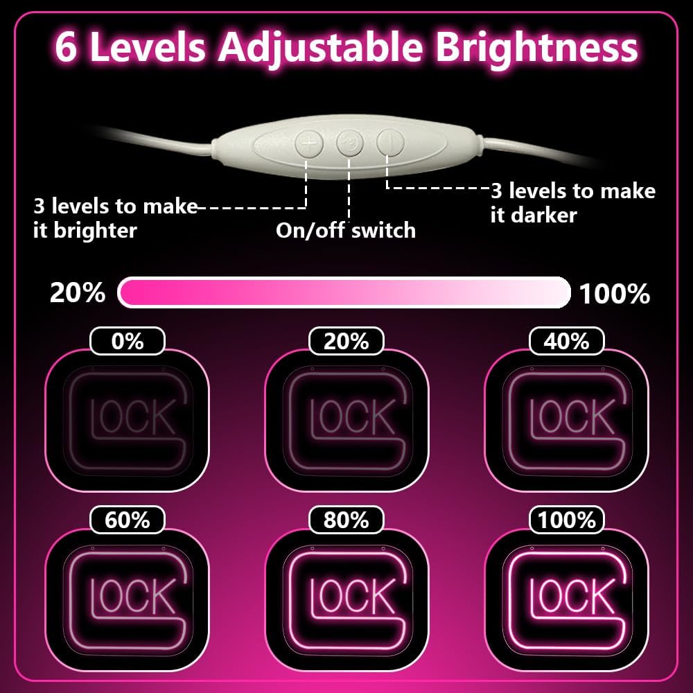 Lock Neon Sign,Pink Dimmable LED Light Signs for Wall Art Decor,Game Backdrop for Bedroom Club Party Man Cave Game Room Bar,Gaming Gift for Boys Teen Men USB Powered（11.4"*9.7"）