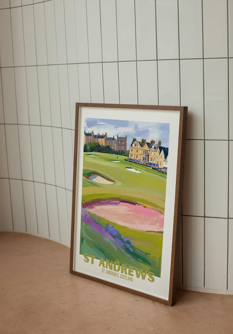Nationcog St Andrews Golf Course Poster, Vintage Scotland Travel Wall Art Print, Retro Landscape of Famous Golf Club, Stylish Golf Decor, Great Gift for Players or Collectors (Unframed) (12x18)