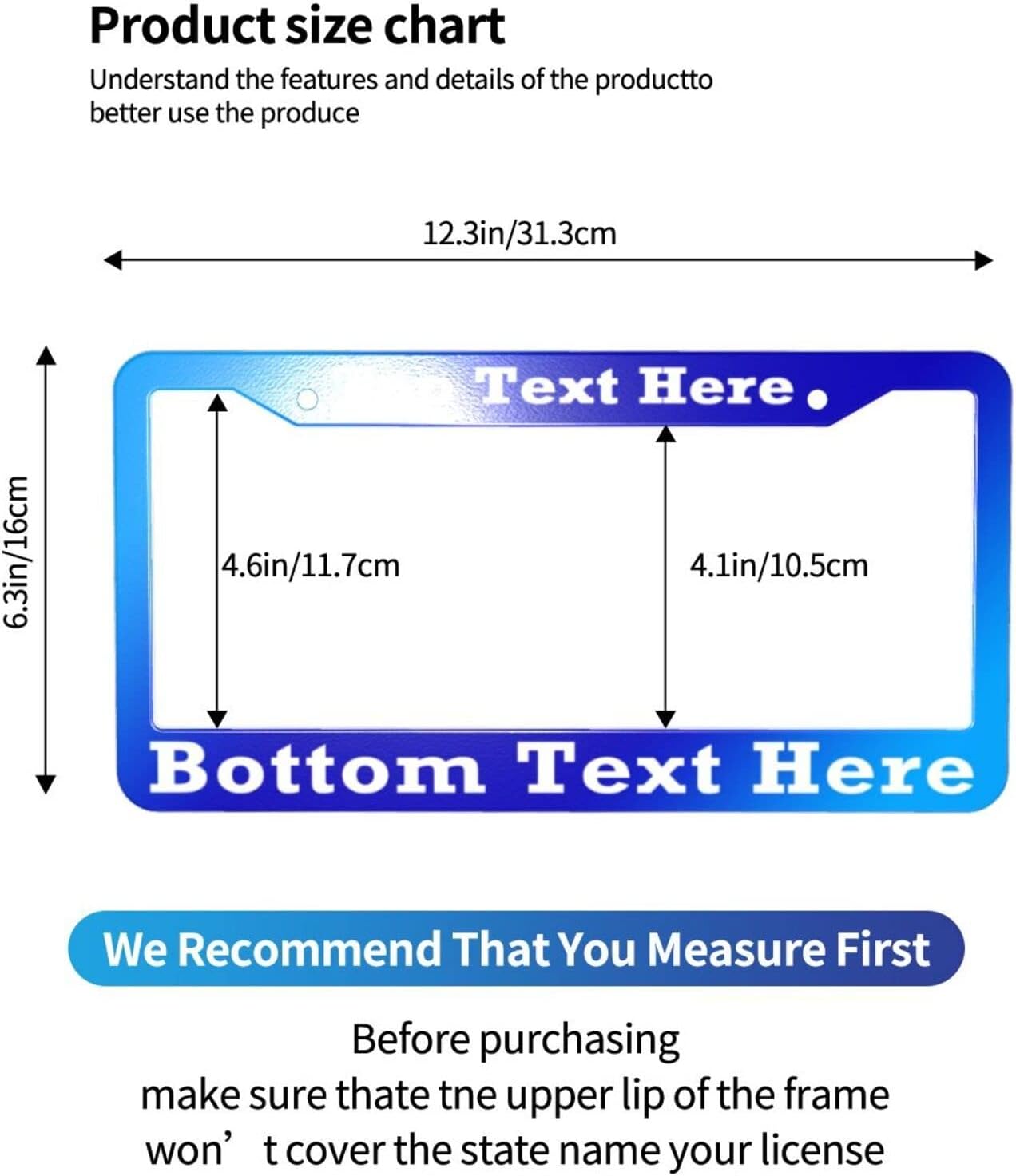 2 Packs Custom License Plate Frame Personalized Car Tag Frame with Screw Caps,2 Holes,12"x6",Style 3