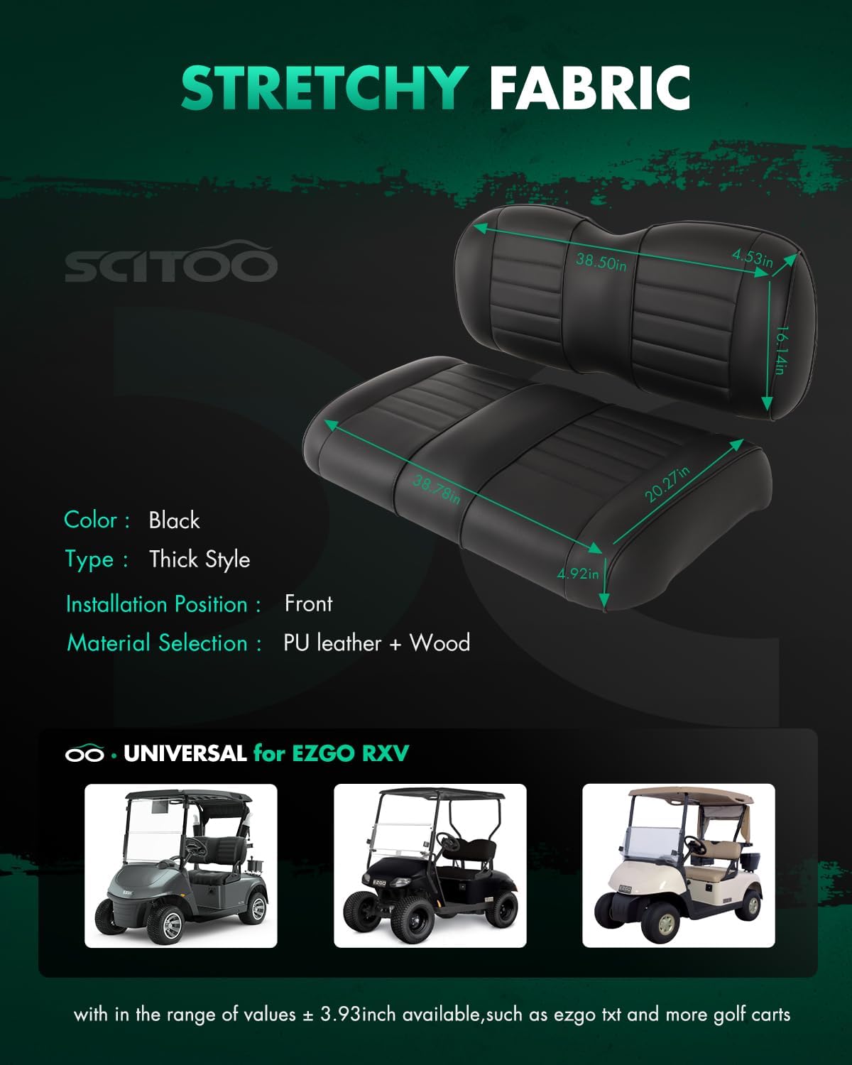 SCITOO Golf Cart Seat Cushion for EZGO RXV Front Seat Soft Comfortable Seat Cuhsion Replacement, Luxury Seat - Black