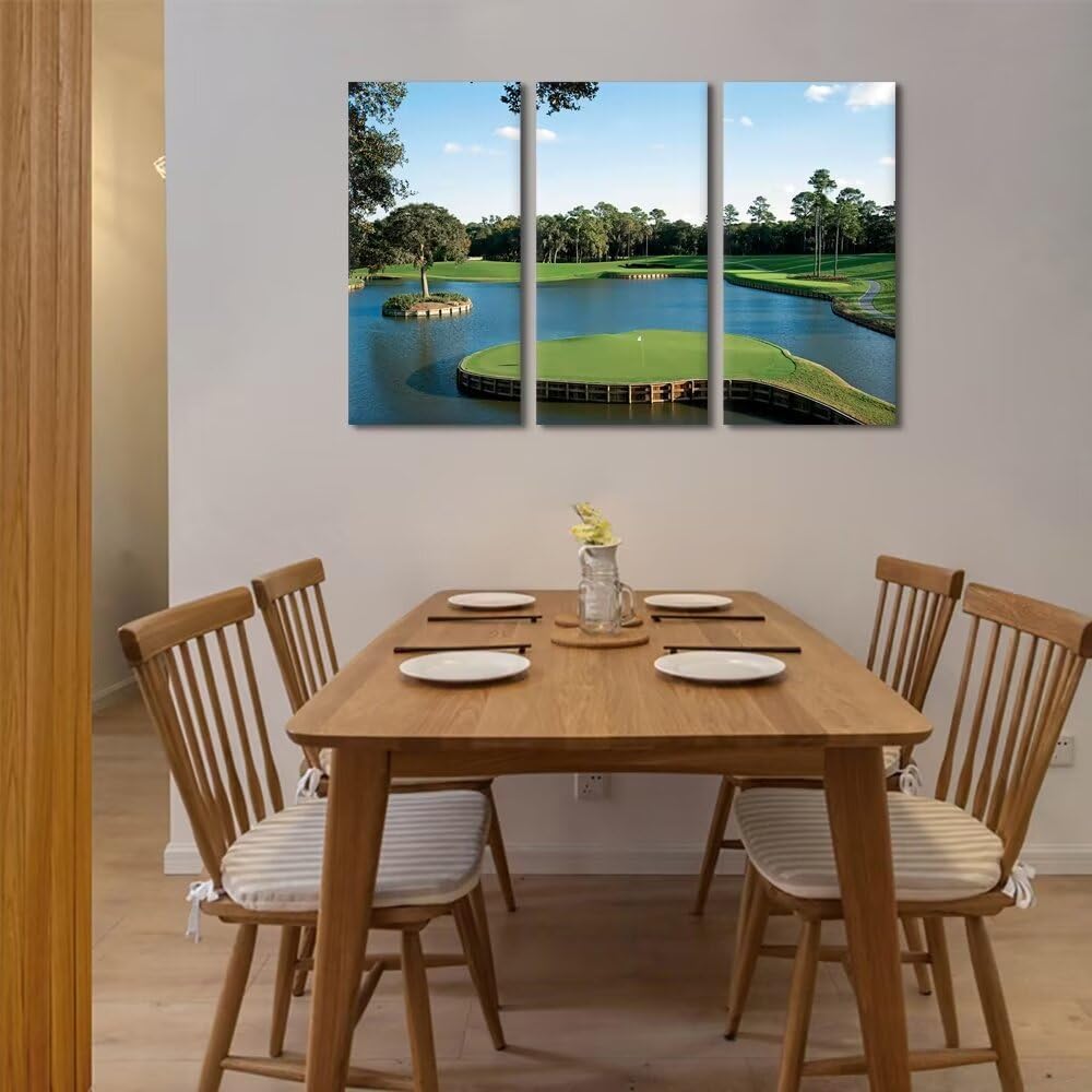 USA Florida Golf Course Canvas Wall Art for Office TPC Sawgrass Golf Course Pictures Posters Wall Decor for Living Room Bedroom Bathroom Home Decorations Framed Ready to Hang(14''W x 28''H x3)
