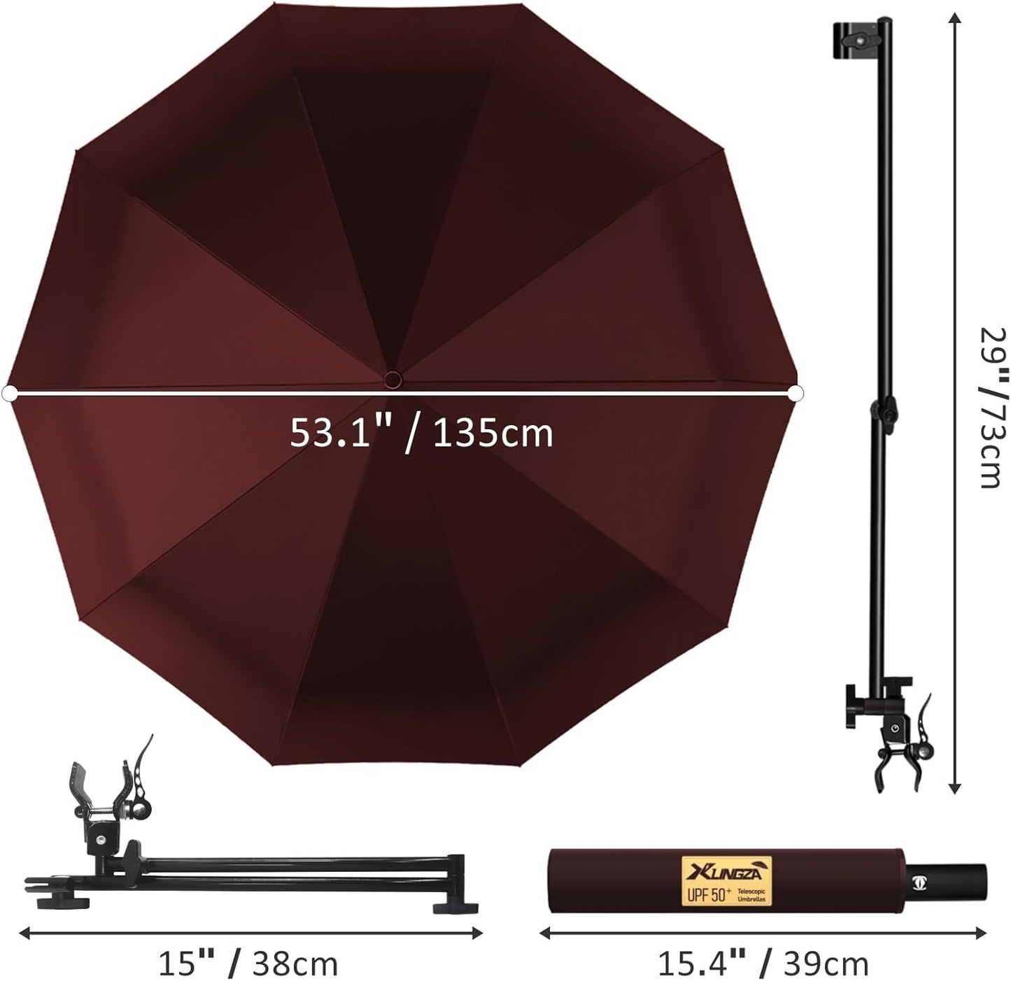 UPF 50+ Beach Umbrella with Adjustable Universal Clamp