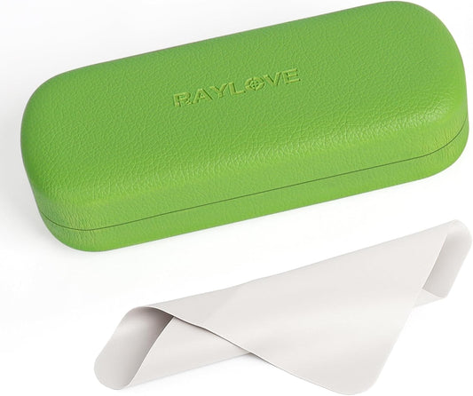 RayLove Glasses Case Hard Shell Eyeglass Case with Cleaning Cloth, PU Leather Protective Eye Glass Cases Fits Most Sunglasses