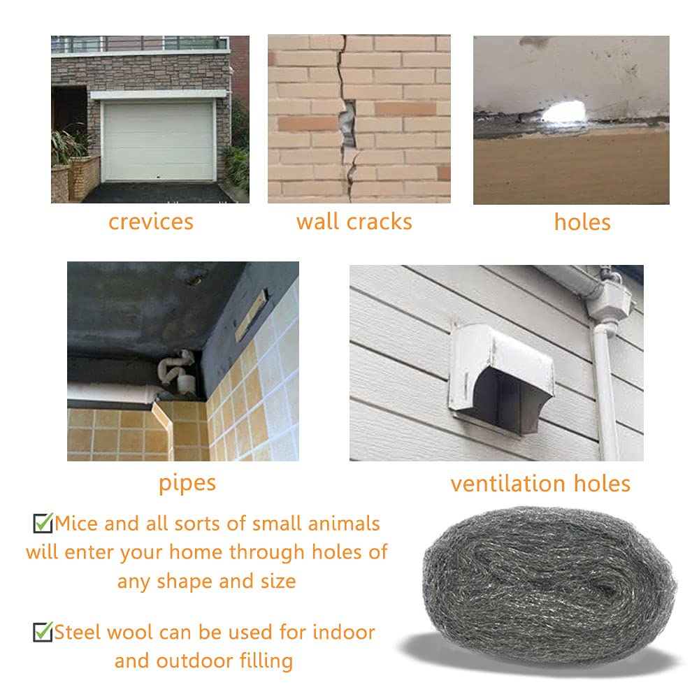 Steel Wool Fill Fabric DIY Kit, Steel Wool for Mice Control Away from Holes/Siding/Pipeline/Vents in House, Hardware Cloth Coarse Wire Wool Hardware Cloth, 3 Pack × 10FT