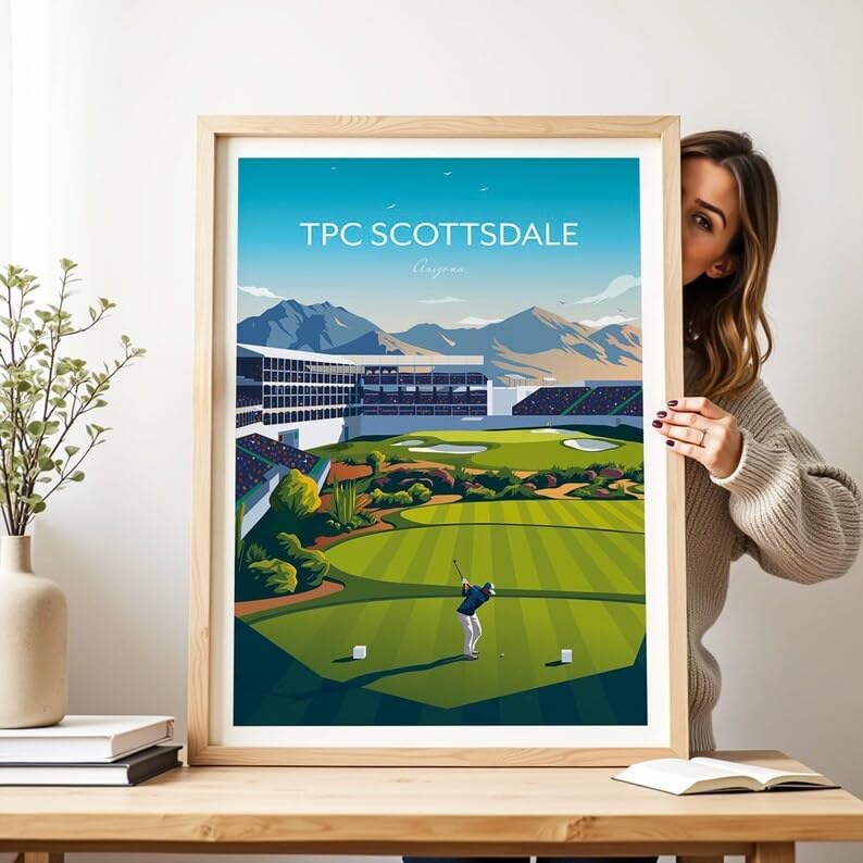 Nationcog WM Phoenix Open Golf Print - TPC Scottsdale Stadium Course 16th Hole, Arizona, TPC Scottsdale Golf Poster, Arizona Golf Course Art, Stadium Hole 16 Print (Unframed) (12x18)