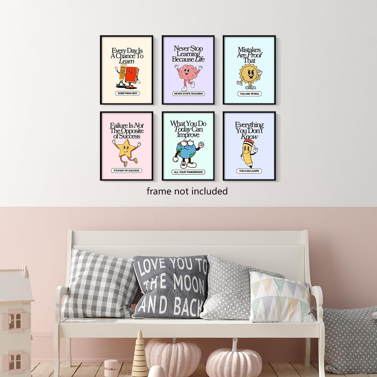 Set of 6 Colorful Growth Mindset Posters, Retro Inspirational Classroom Poster, Motivation Growth Mindset Wall Art for Classroom, Educational Poster for Teachers Bulletin Board 16x24in Unframed