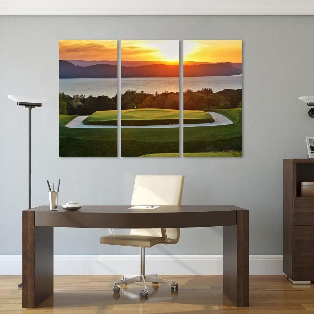 Golf Course Wall Art for Living Room Bedroom Bathroom Home Decorations Golf Course Pictures Posters Wall Decor for Office Canvas Prints Modern Artwork Framed Ready to Hang(20''W x 40''H x3)