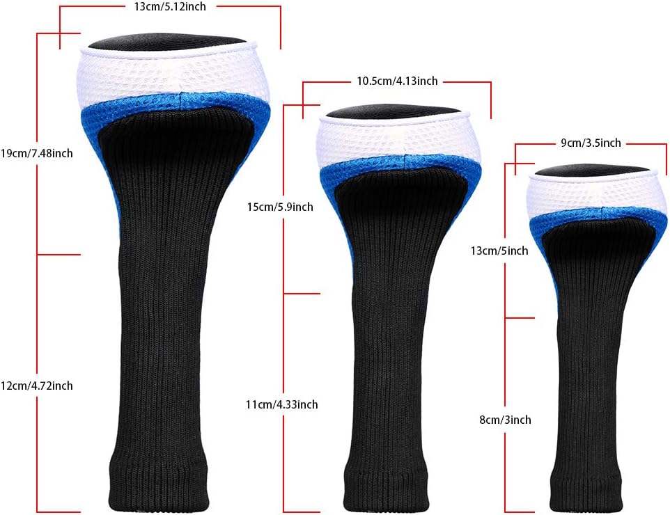 Black Golf Club Head Cover for Driver Fairway 3 Pcs Woods Headcovers, Golf Accessories Hybrid Head Covers Set with Interchangeable Tags 3 4 5 7 X