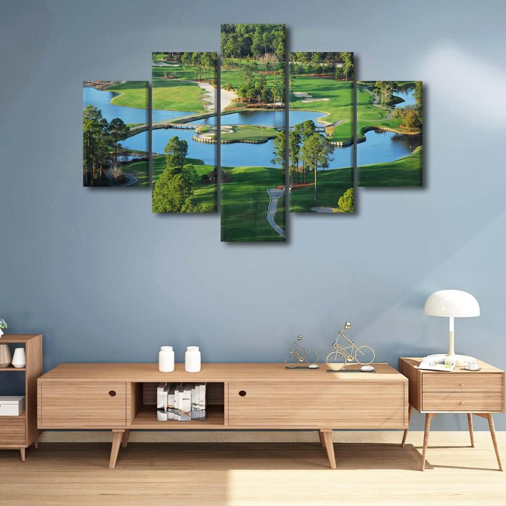 Wall Paintings for Living Room Golf Course Scenery Pictures Green Lawn Artwork HD Prints Multi Panel Canvas Wall Art Contemporary Home Decorations Giclee Framed Stretched Ready to Hang - 60"W x 40"H