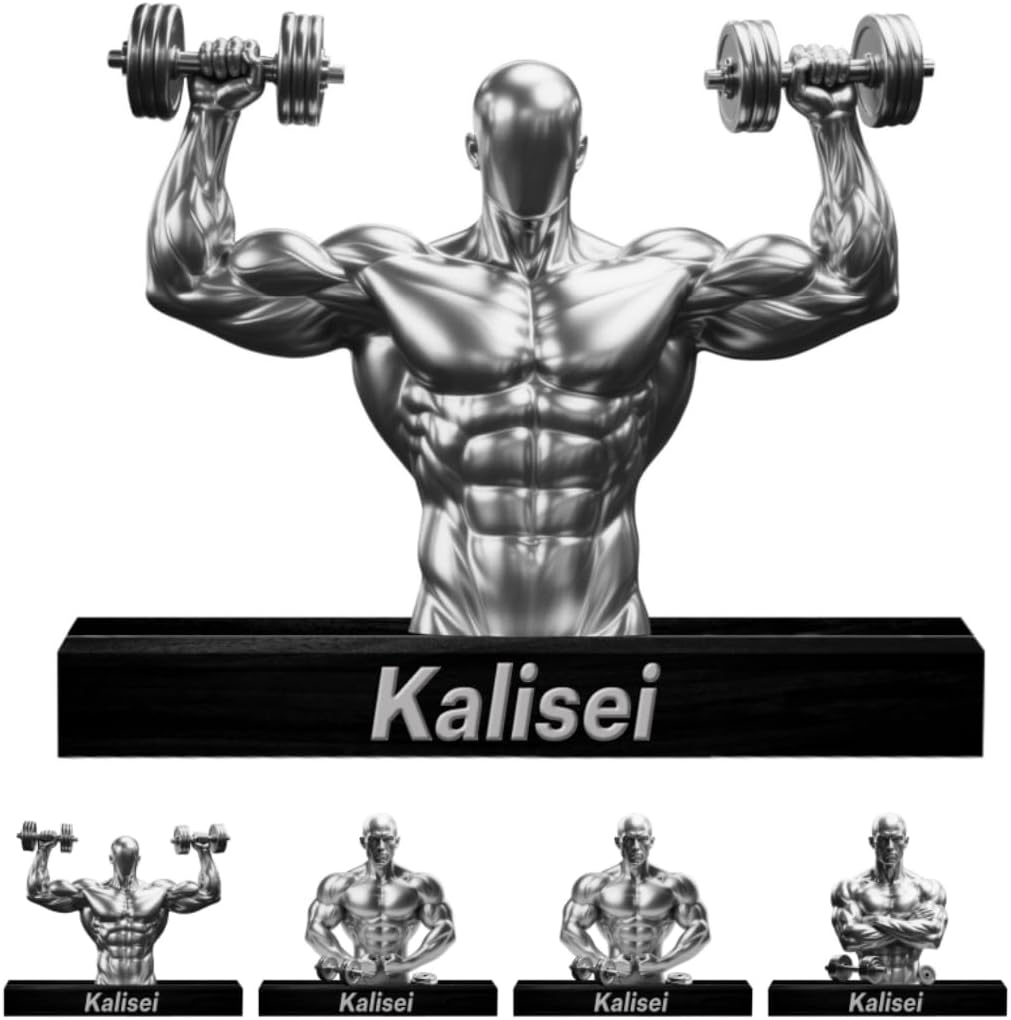 Personalized Fitness Muscle Man Ornaments for Bedroom Office Sport Room Custom Name Figurine Sign Plaque Fitness Dumbbells Athlete Acrylic Plaque Home Decor Gift for Men Women Sport Lover