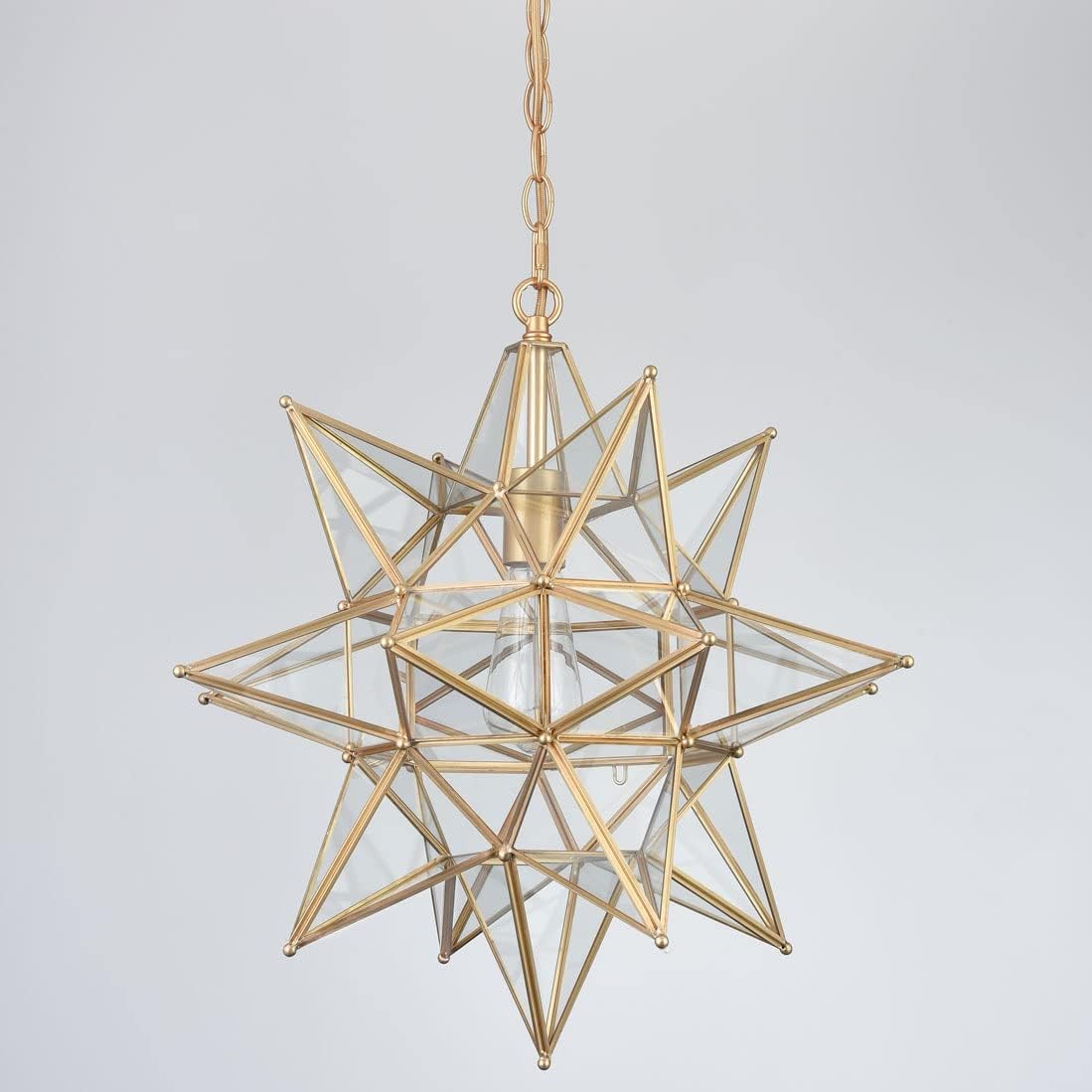 DIRYZON 20 Inch Gold Large Moravian Star Pendant Light Mid Century Clear Glass Hanging Pendant Light for Kitchen Bedroom Porch
