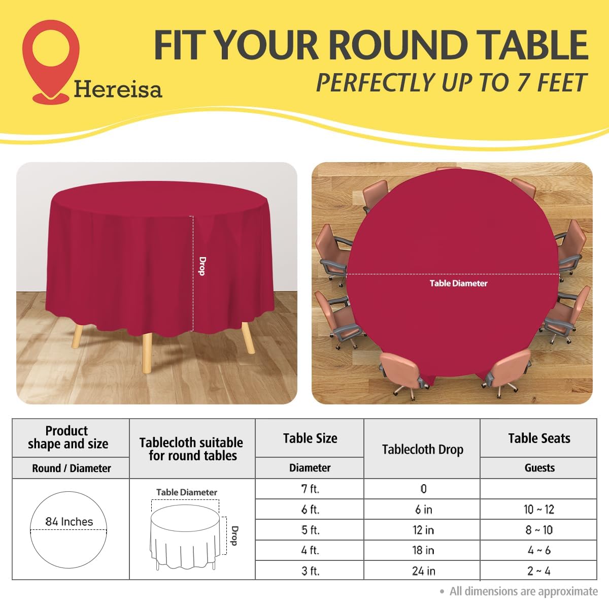 Brand Round Cerise Plastic 84" Disposable Tablecloth (3 Pack), Party & Event Decorative Cover