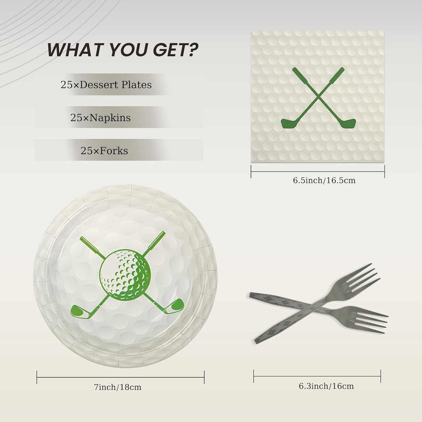 75PCS Golf Party Paper Plates and Napkins - Golf Themed Tableware Set Include 7inch Paper Plates Napkins Forks Disposable Decoration Supplies for Sport Birthday Game Day Party, Serve 25