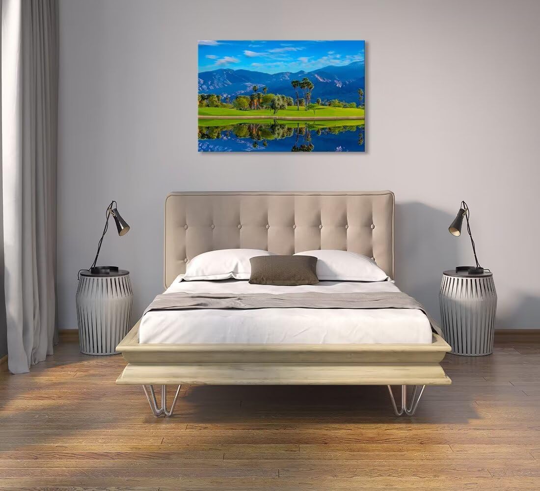 Sonoran Desert of southern California Golf Course Canvas Wall Art for Living Room Bedroom Bathroom Home Decorations Golf Course Picture Poster Framed Artwork Ready to Hang(18''H x 24''W)