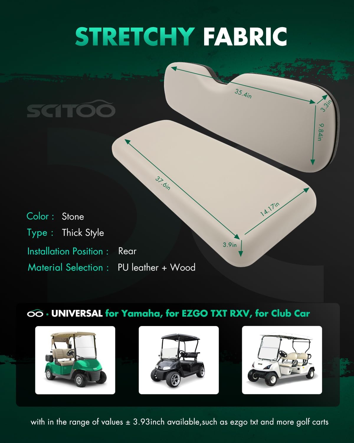 SCITOO Rear Replacement Cushions for Golf Cart Rear Seat, Golf Cart Cushion Back Seat for EZGO TXT RXV ST for ST Sport for Valor Models for Club Car, Stone, Rear, 2 Piece Set