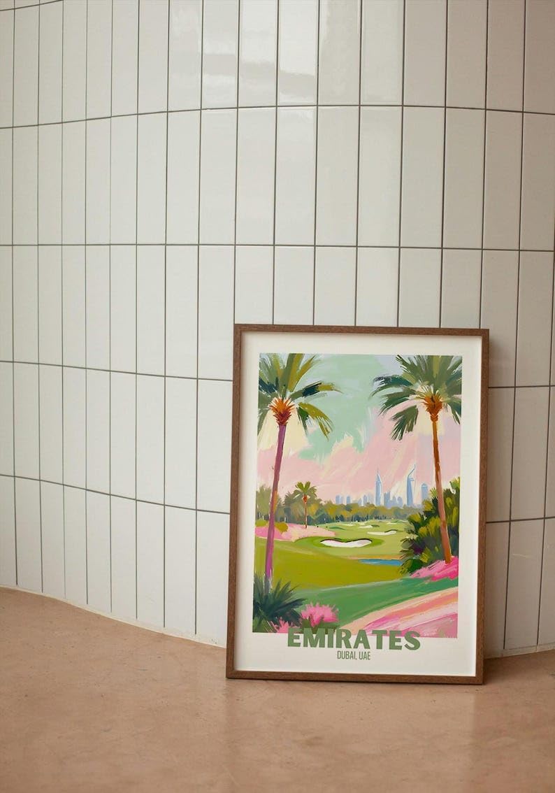 Golf Wall Art Print, Emirates Dubai UAE Golf Course Poster, Colorful Impasto Painting, Modern Sports Decor, International Artwork, for Golf Enthusiasts (Unframed) (24x36)