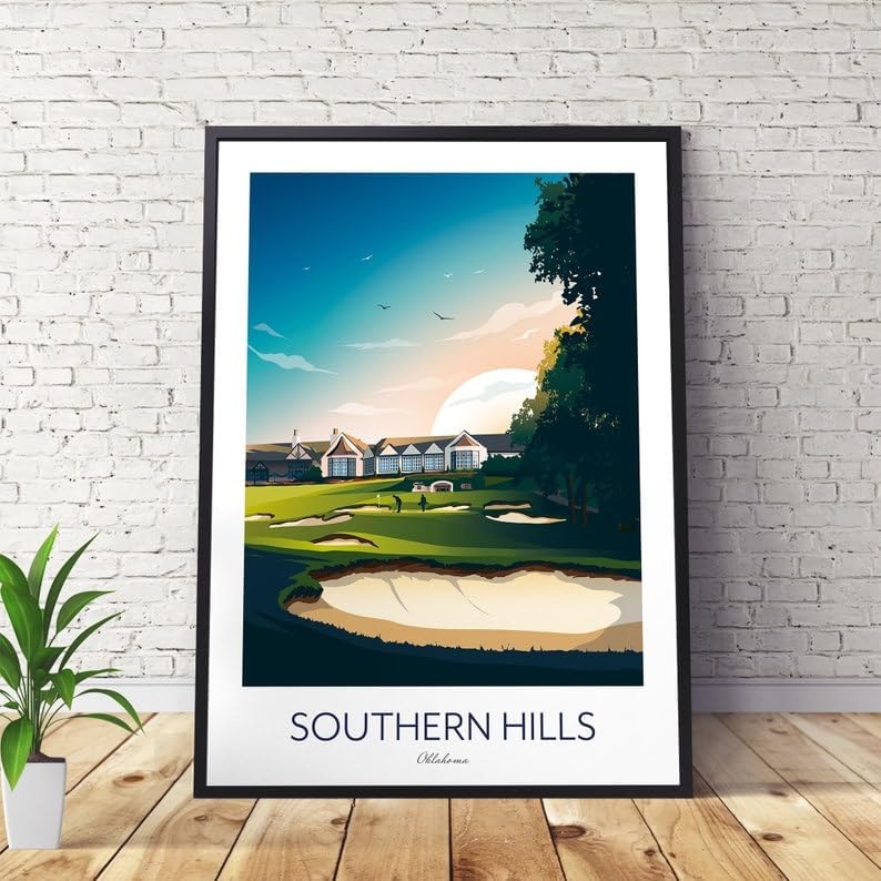 Southern Hills Country Club Golf Print - Tulsa; Oklahoma; Southern Hills PGA Championship Artwork; Golf Course Sunset Illustration (Unframed) (11x14)