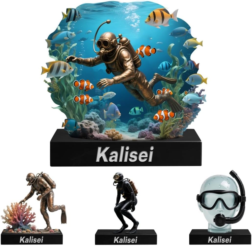 Personalized Diver Desktop Ornament Sign Custom Name Desk Sign Art Diving Lovers Flat Acrylic Plaque for Home Men Cave Desk Decor Plaque Gifts for Diver Birthday Christmas Xmas Decoration