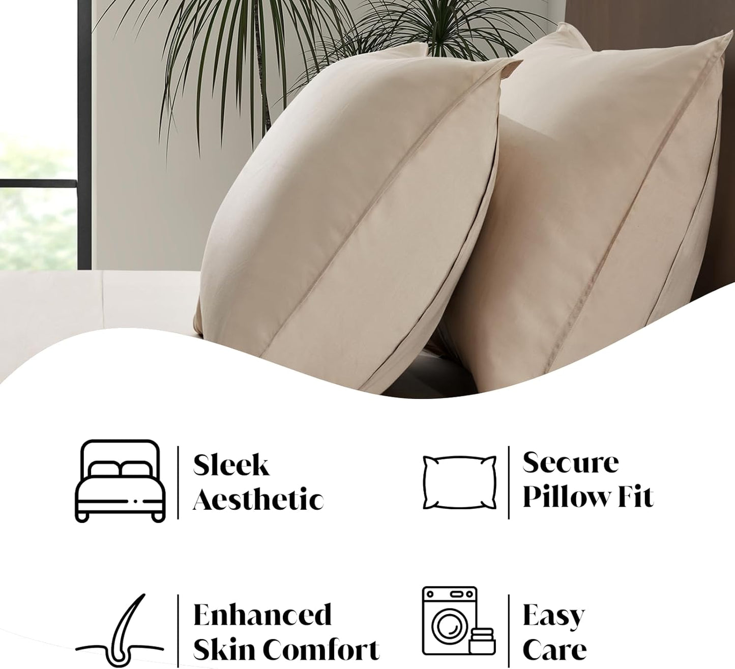 Luxury Bamboo Market | King Envelope Pillowcase Set | 100% Viscose Made from Bamboo | Organically Grown | Ultra Soft | Cooling | 2pcs [Dune]