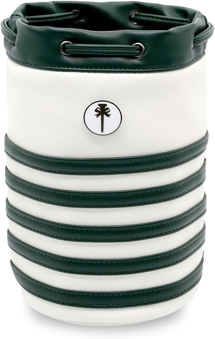 PINKTEE Golf Ball Sack Valuables Pouch Leather Bag Bucket Waist Design with Removable Magnetic Ball Marker