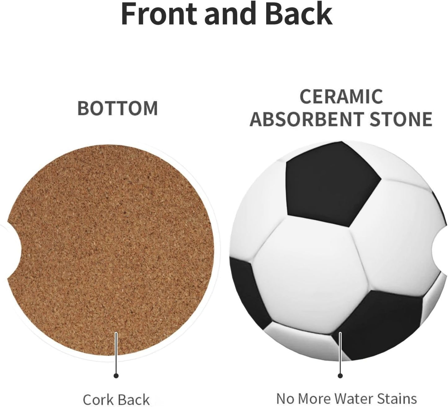 Car Cup Holder Coasters, Soccer Ball Car Coasters for Cup Holder Drinks, 2 Pack Ceramic Cute Auto Interior Accessories for Women Men