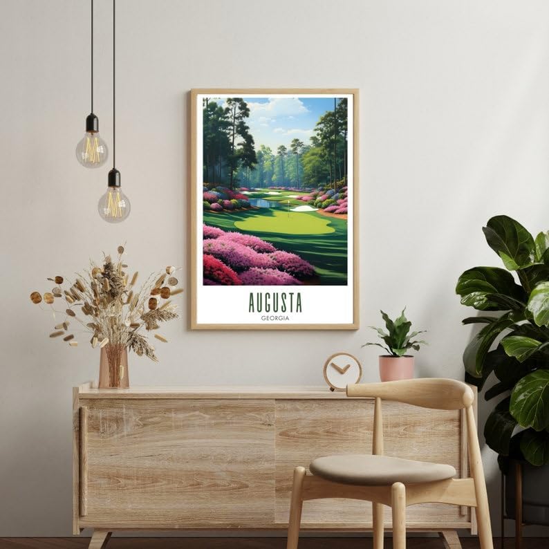 Augusta National Golf Wall Art Poster, Georgia Masters Scenic Print for Living Room or Office, Vintage Floral Course Decor, Gift for Dad or Golf Fans (Unframed) (9x11)