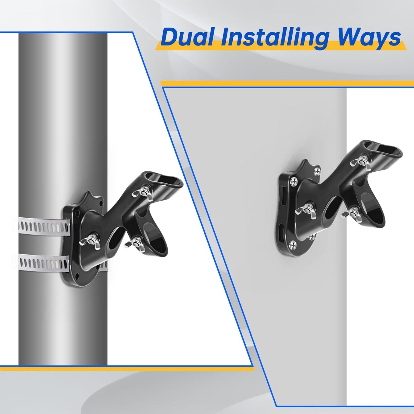 Anovo Flag Pole Kit- Stainless Steel 5 FT Flag Poles with1 Inch Metal 360° Rotating Flag Pole Rings Clip, Two-Position Flag Pole Holder Brackets Mounting for Outside House Outdoor Porch (5 FT - Black)