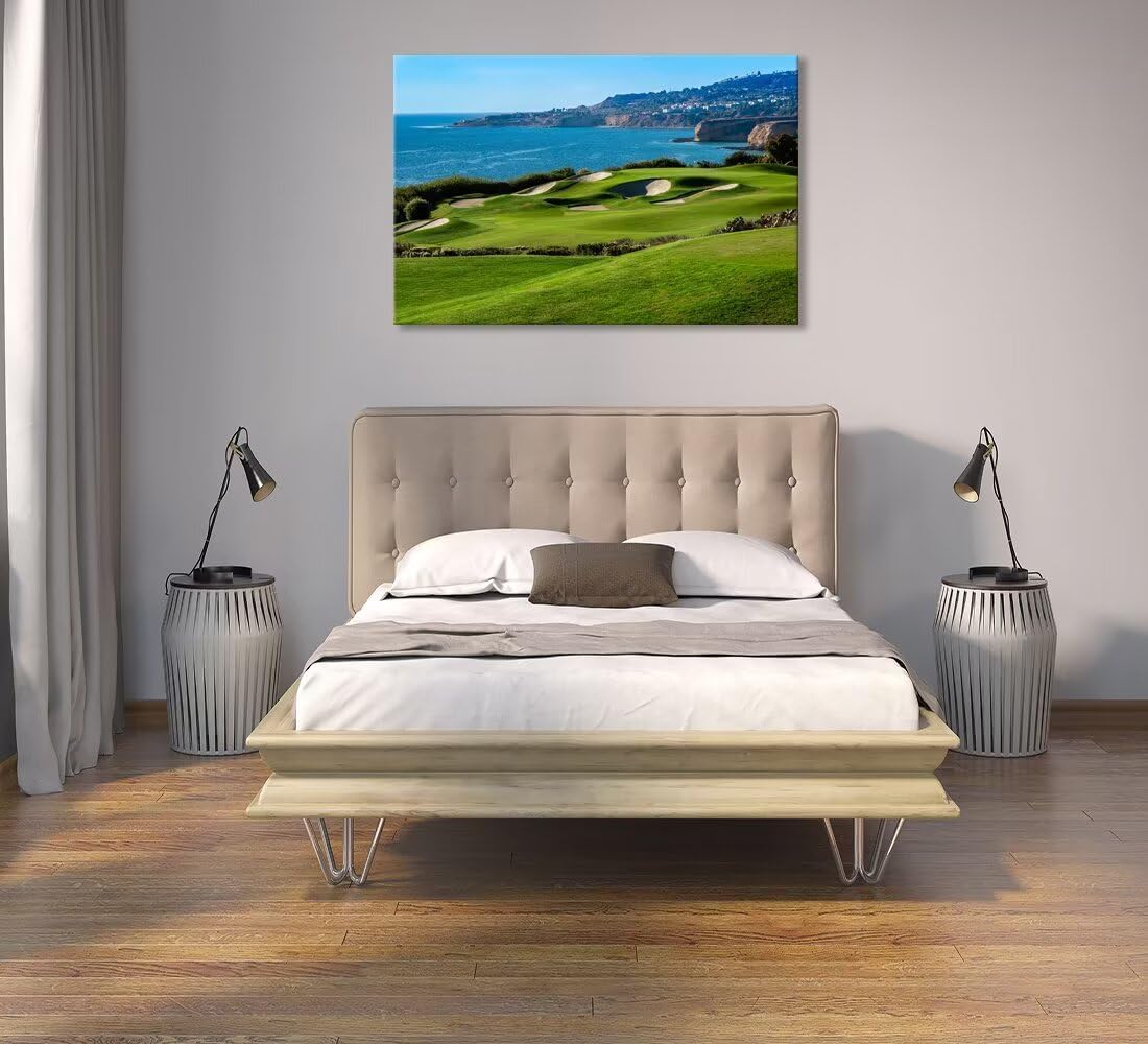 California Coastal Golf Course Wall Art for Living Room Bedroom Bathroom Home Decorations Coastal Golf Course Picture Poster Framed Artwork Canvas Prints Ready to Hang(28''H x 44''W)