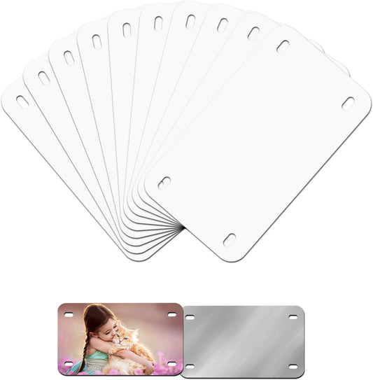 6"x3"10 Pcs Sublimation License Plate Blanks, Metal Aluminum Mini Heat Thermal Transfer Sheet DIY Picture, Custom License Plate Tag for Kids Toy Car, Bike (White)