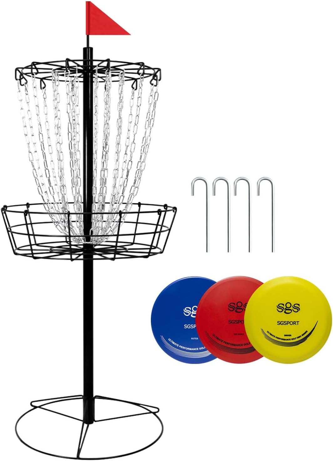 Disc Golf Basket - Portable Disc Golf Target with Heavy Duty 24-Chains Come with 6pcs Disc Golf Discs and Carry Bag, Ground Stake -Suitable for Players of All Levels - Multi Color Available