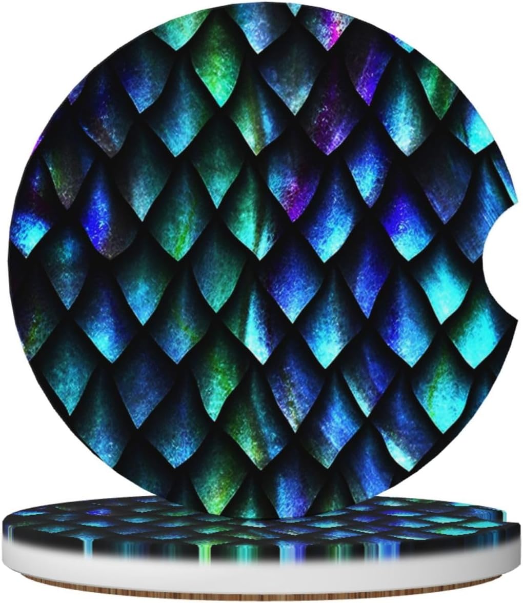 Car Cup Holder Coasters, Dragon Scales Car Coasters for Cup Holder Drinks, 2 Pack Ceramic Cute Auto Interior Accessories for Women Men
