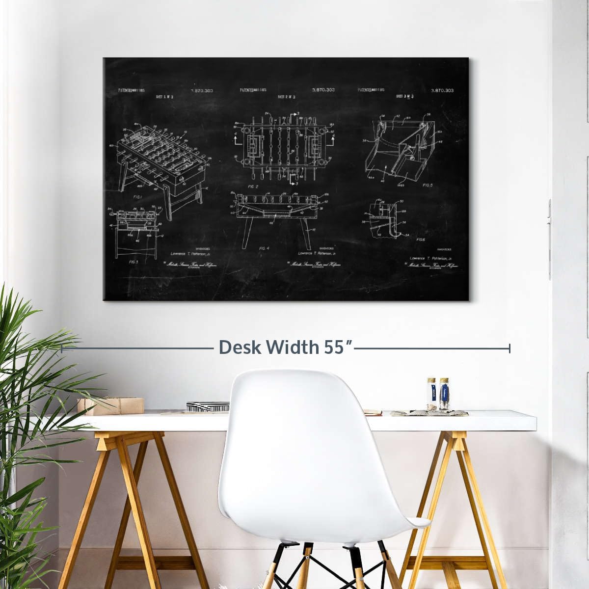 ElephantStock Soccer Table BW Patent Wall Art - Horizontal Wrapped Canvas - 1-Piece Living Room Wall Decor - Soccer Digital Art Canvas Print - Black and White Decor - 45" X 30"