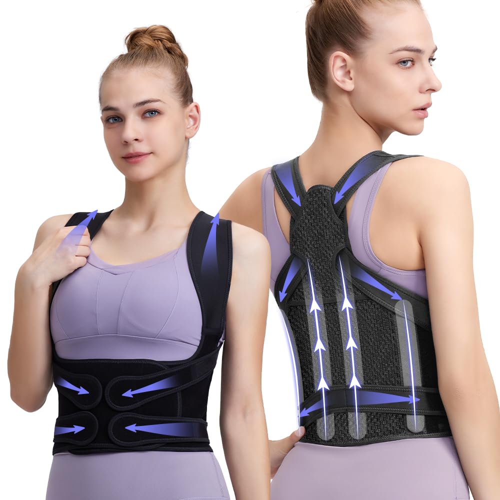 Fit Geno Back Brace Posture Corrector for Women and Men, Shoulder Straightener, Adjustable Full Back Support, Upper and Lower Back Pain Relief - Scoliosis, Hunchback, Hump, Thoracic, Spine Corrector (black, Small)