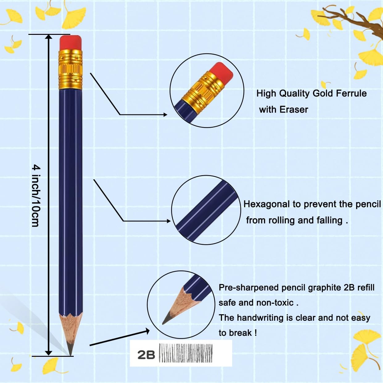 Adhere 25pcs Golf Pencils with eraser Hexagon Wooden Pencils Graphite 2B for Golf Event Scoring,Classroom,Wedding,Company Meetings,Pew, Pocket (Navy Blue)