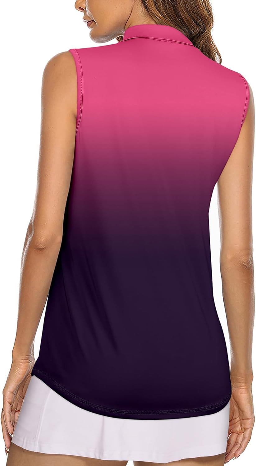 Koscacy Women's Sleeveless Golf Tennis Polo Shirts Zip Up Dry Fit Workout Tank Tops Athletic Shirt