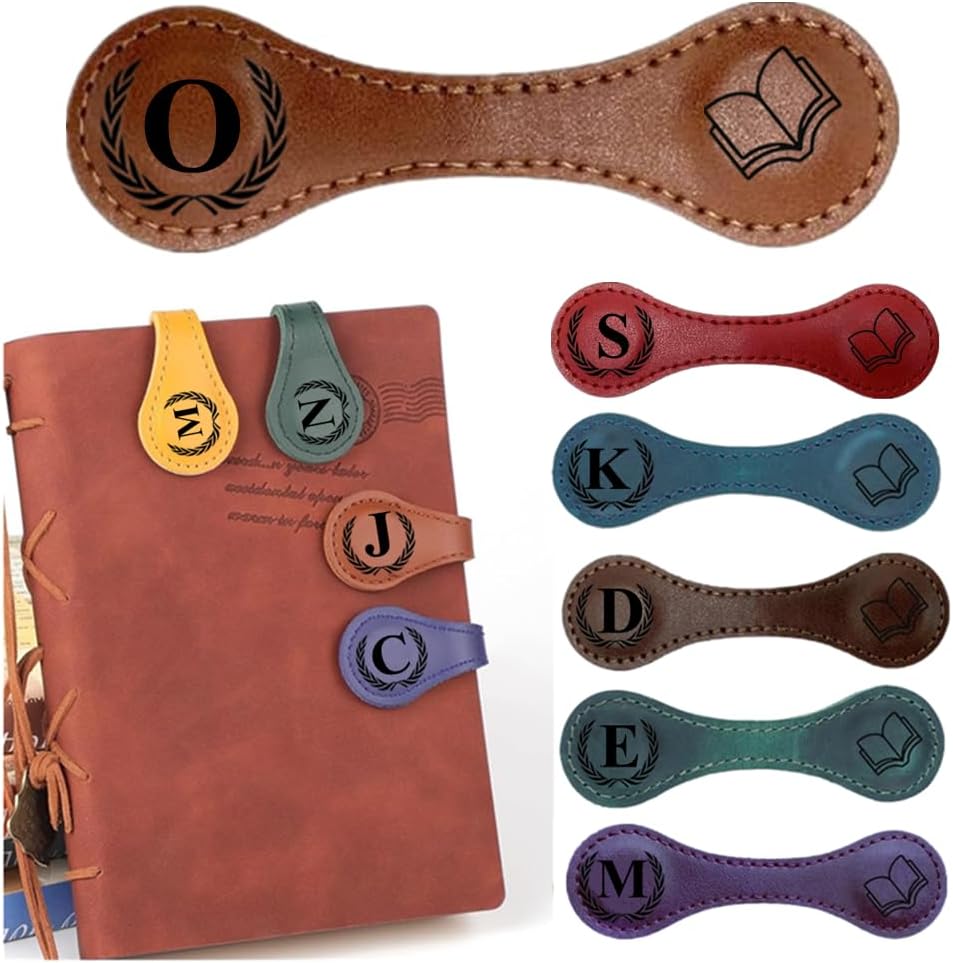 Personlized Magnetic Leather Bookmarks with Initials, Customized Book Marks Clip 26 Letters Bookmark for Reading Women, Men, Kids,Cute Book Markers Meaningful Gift for Book Lovers (Light Brown, O)