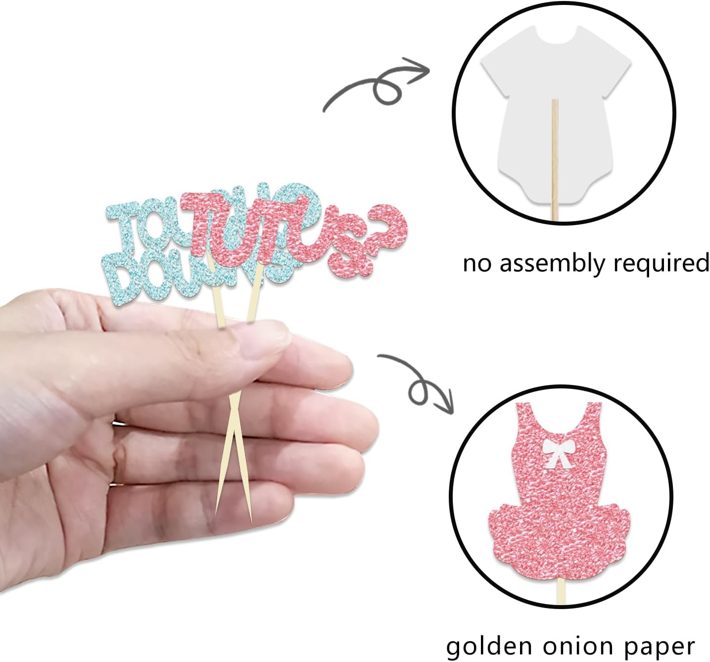 24 Pack Glitter Football Gender Reveal Tutus or Touchdowns Cupcake Toppers Picks Boy or Girl Rugby Birthday Cake Toppers for Gender Reveal Baby Shower Birthday Party Decorations (Tutus or Touchdowns)