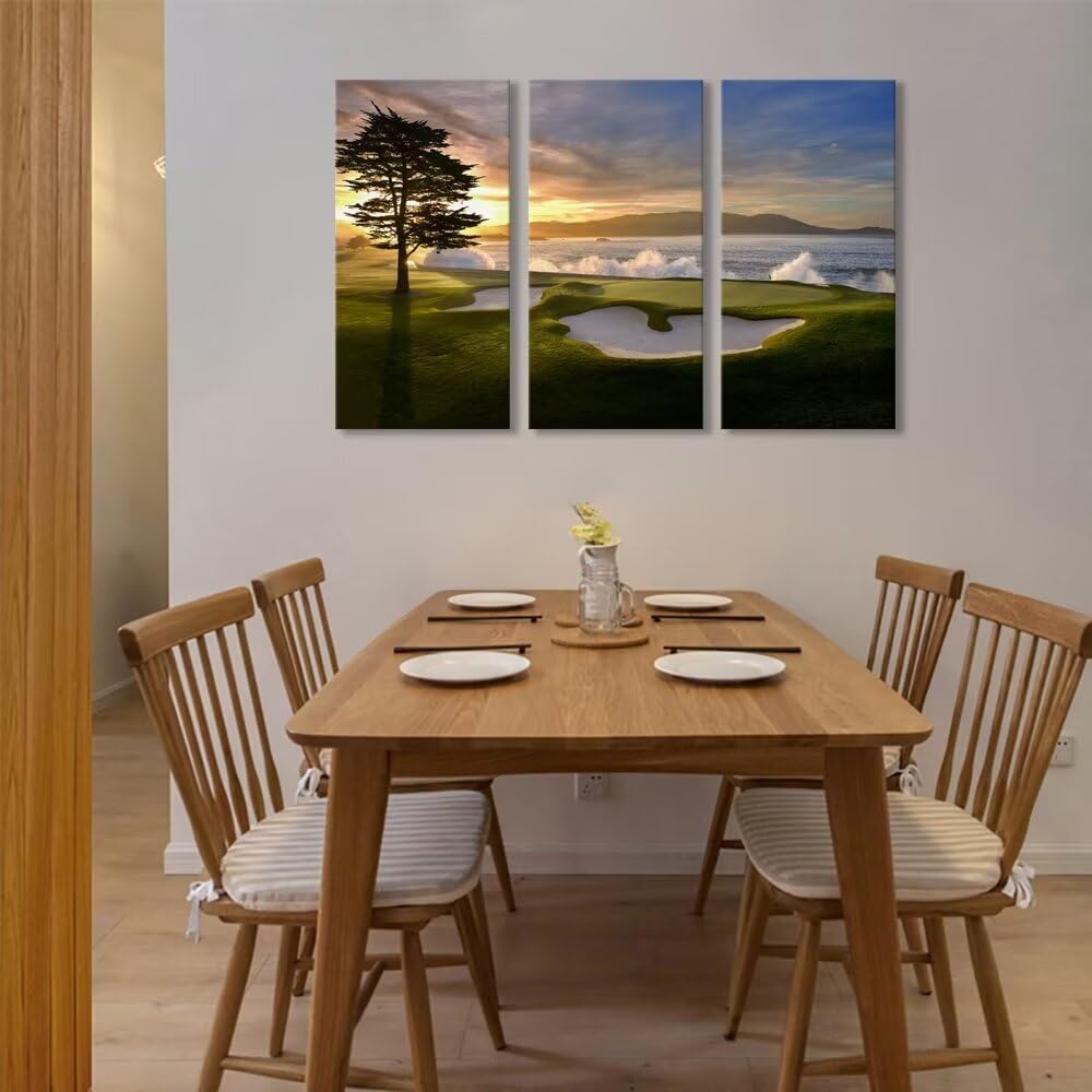 Pebble Beach Golf Course Wall Art Pictures Golf Wall Decor for Living Room Bedroom Home Decorations Golf Course Posters Framed Artwork Canvas Prints Ready to Hang(20''W x 40''H x3)
