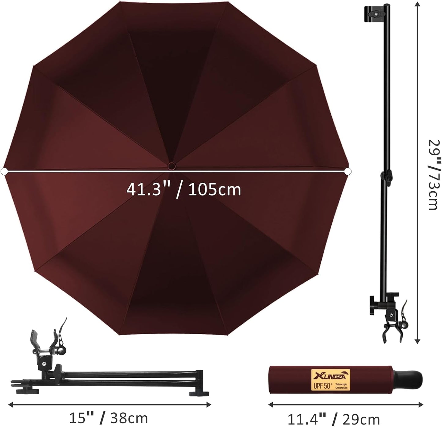 UPF 50+ Beach Umbrella with Adjustable Universal Clamp