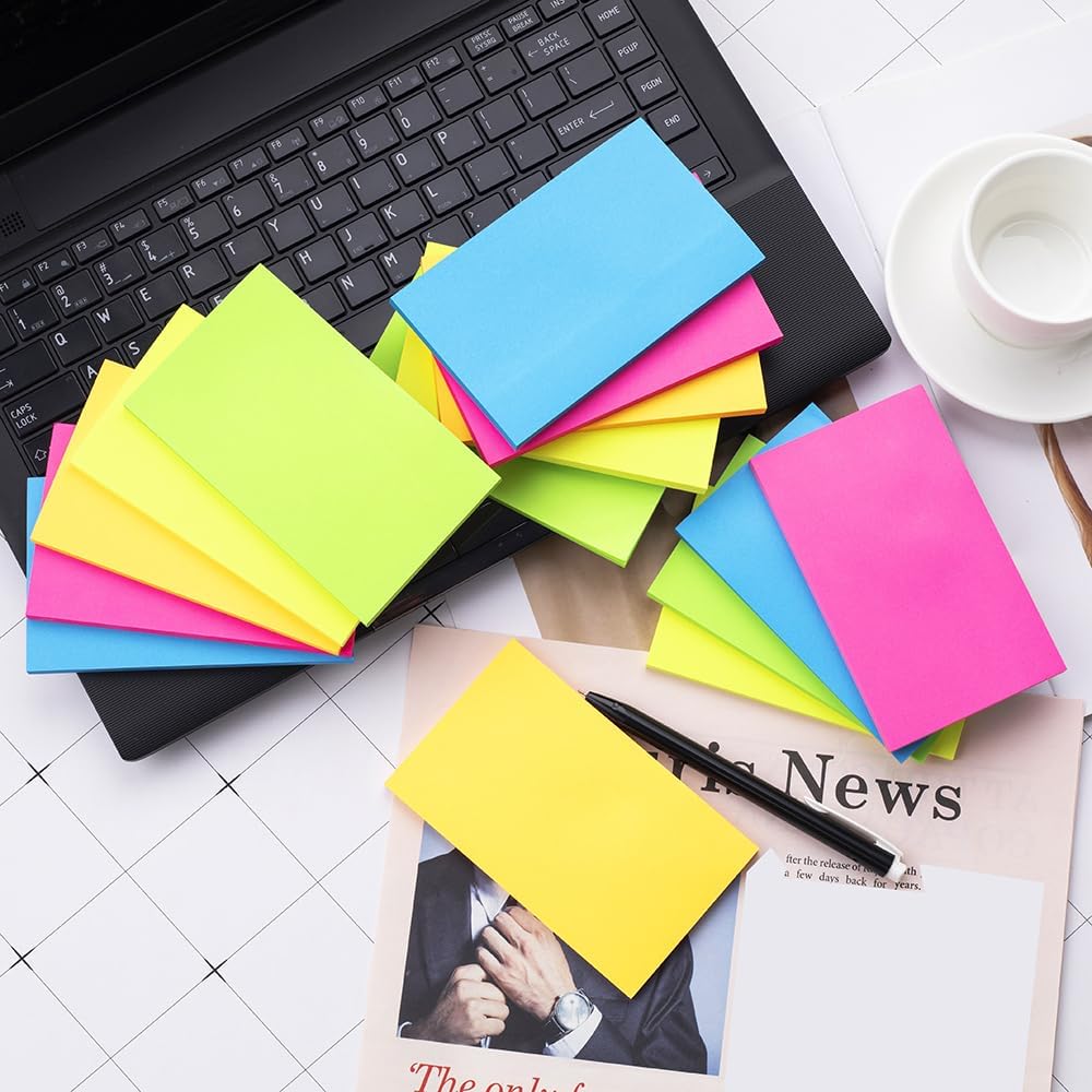 (5 Pads) Sticky Notes 3x5 in Bright Stickies Colorful Super Sticking Power Memo Pads Strong Adhesive