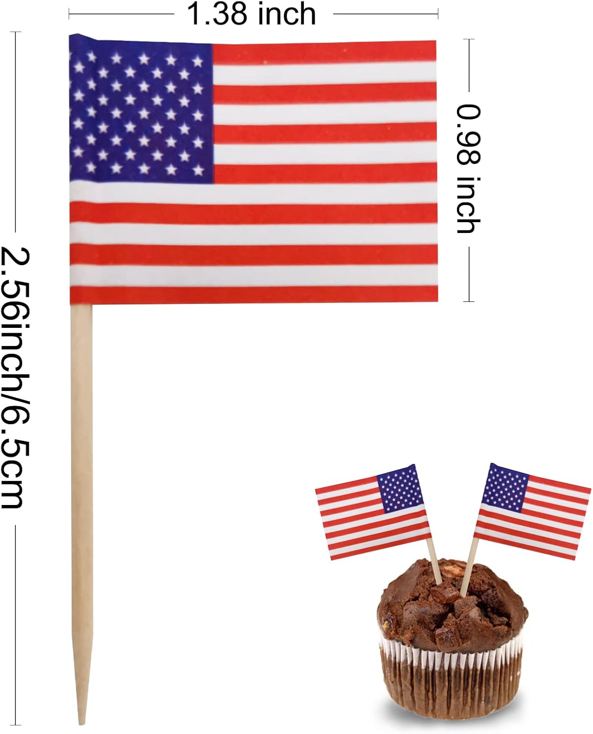 BLUE TOP 100 Pcs USA American Flag Toothpick Flags,Small Toothpick Mini Stick Cupcake Toppers Olympic Games Celebration Party Decoration Celebration Cocktail picks for Party Bar Sport events.
