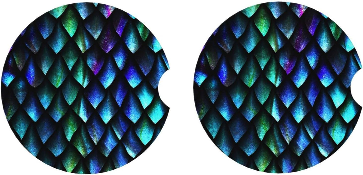 Car Cup Holder Coasters, Dragon Scales Car Coasters for Cup Holder Drinks, 2 Pack Ceramic Cute Auto Interior Accessories for Women Men