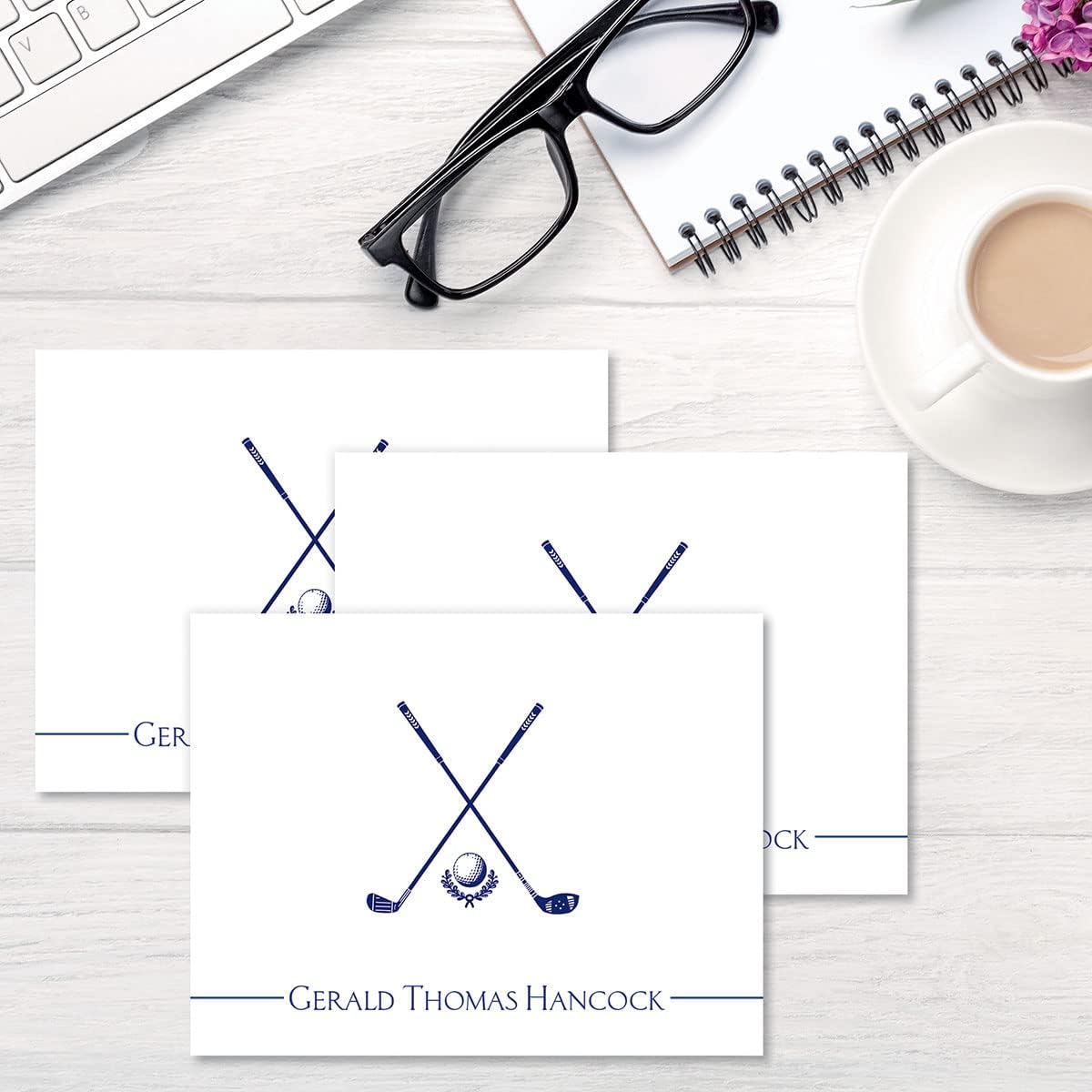 Golf Personalized Note Cards - 24 Cards with White Envelopes, 4¼ x 5½ Inch Size, Blank Stationery, Add Names or Text, For Thank You Notes, Invitations, & Announcements