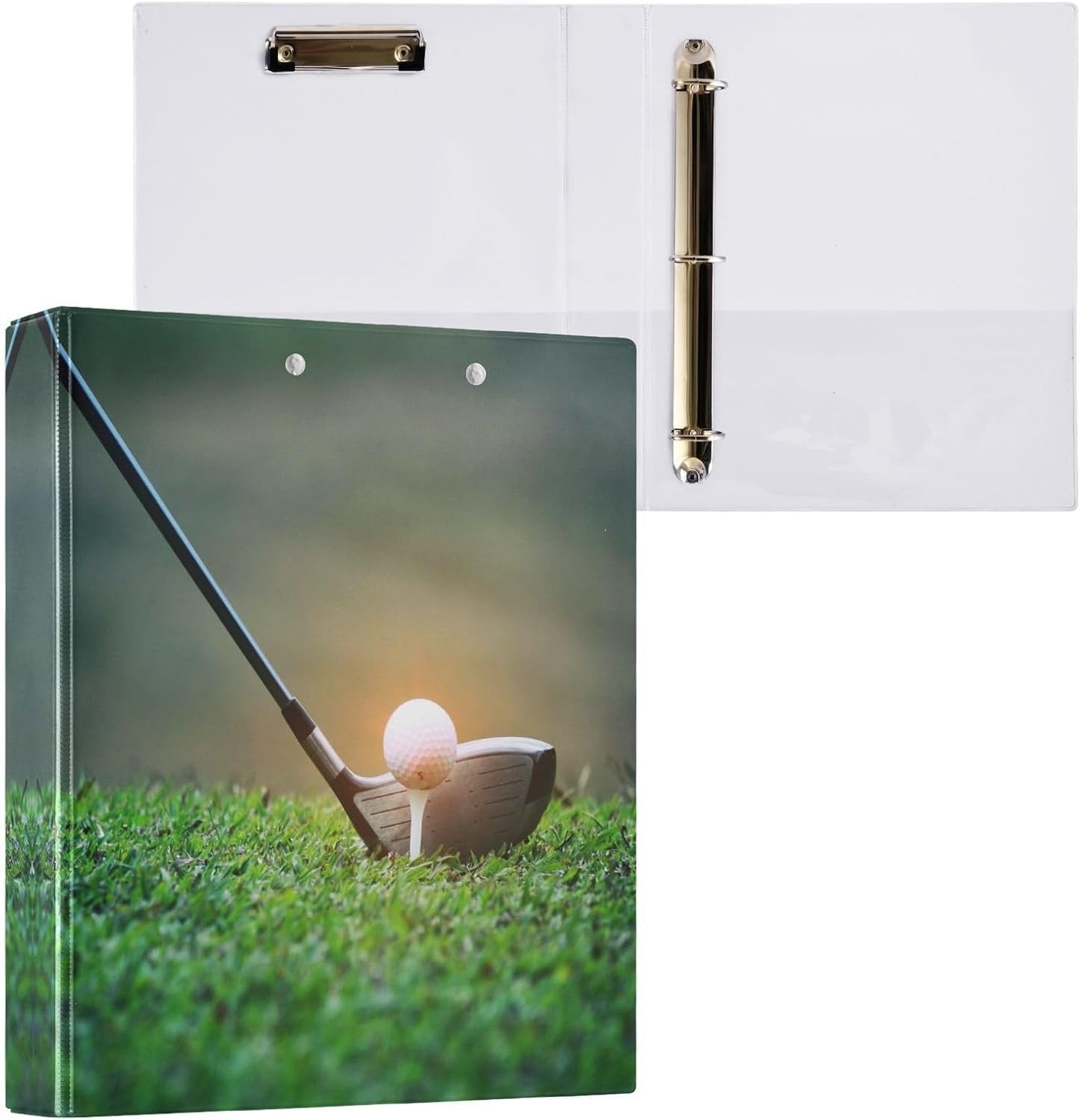 3 Ring Binder, Golf Theme Sport Ball 1.5 inch Round Ring Binder with 3 Inside Clear Pockets, Binders Organizer with Clipboard for Office Home School, Holds 200 Sheets, 1 Pack